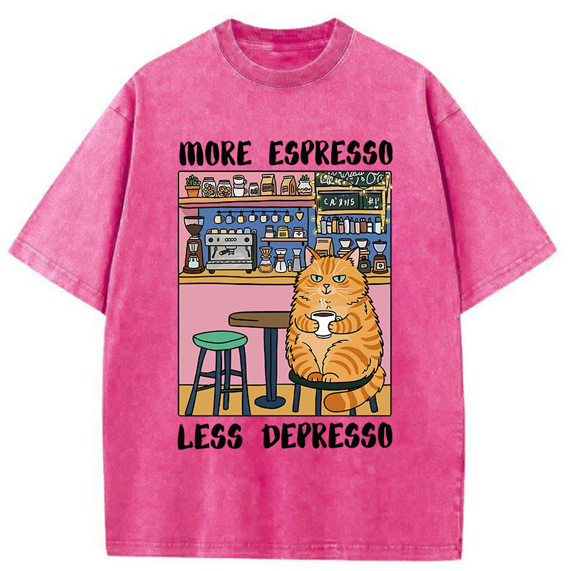 Unisex Orange Cat Drinking Espresso Washed T-Shirt