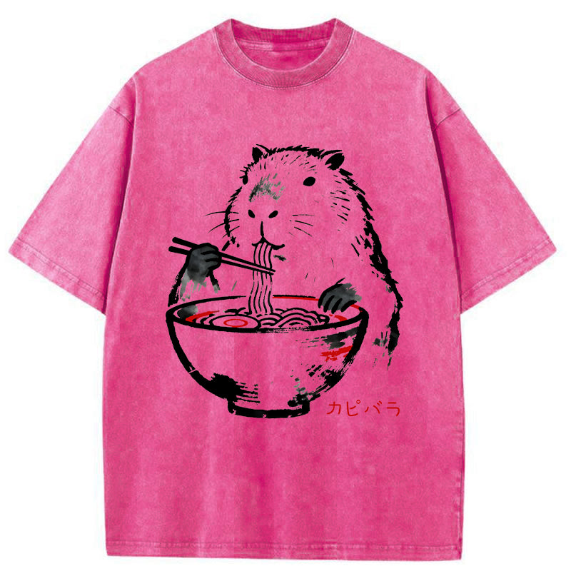 Unisex Capybaras Eat Delicious Ramen Washed T-Shirt