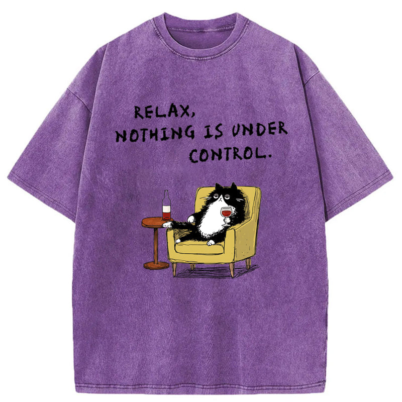 Unisex Unavailable Cat: Nothing Is Under Control Washed T-Shirt