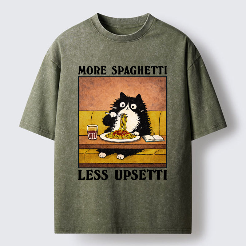 Unisex Unavailable Cat: More Spaghetti Less Upsetti Washed T-Shirt