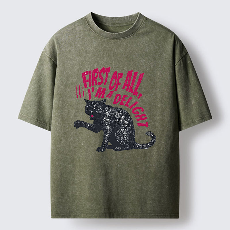 Unisex Fierce Black Cat Washed T-Shirt