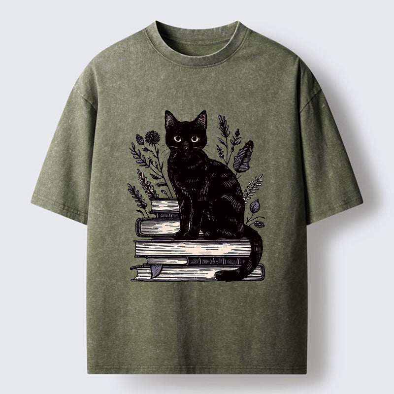 Unisex Books And Cats Washed T-Shirt