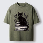 Unisex Books And Cats Washed T-Shirt