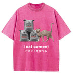 I Eat Cement Cursed Cat Washed T-Shirt