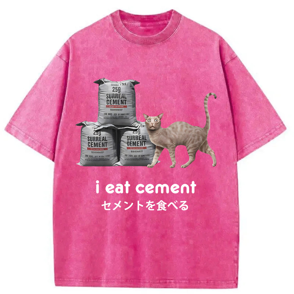 I Eat Cement Cursed Cat Washed T-Shirt
