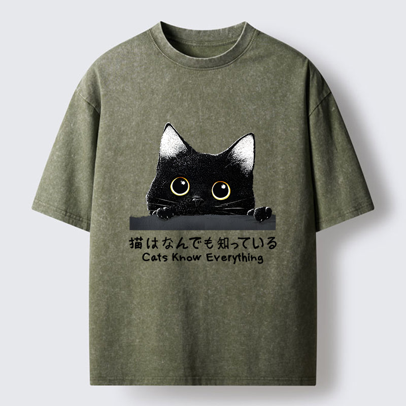 Cats Know Everything Washed T-Shirt
