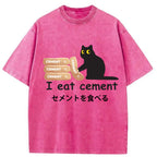 I Eat Cement Cursed Cat Meme Washed T-Shirt