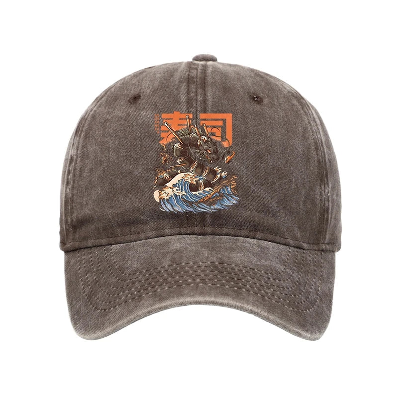 The Great Sushi Dragon Wave Washed Cap
