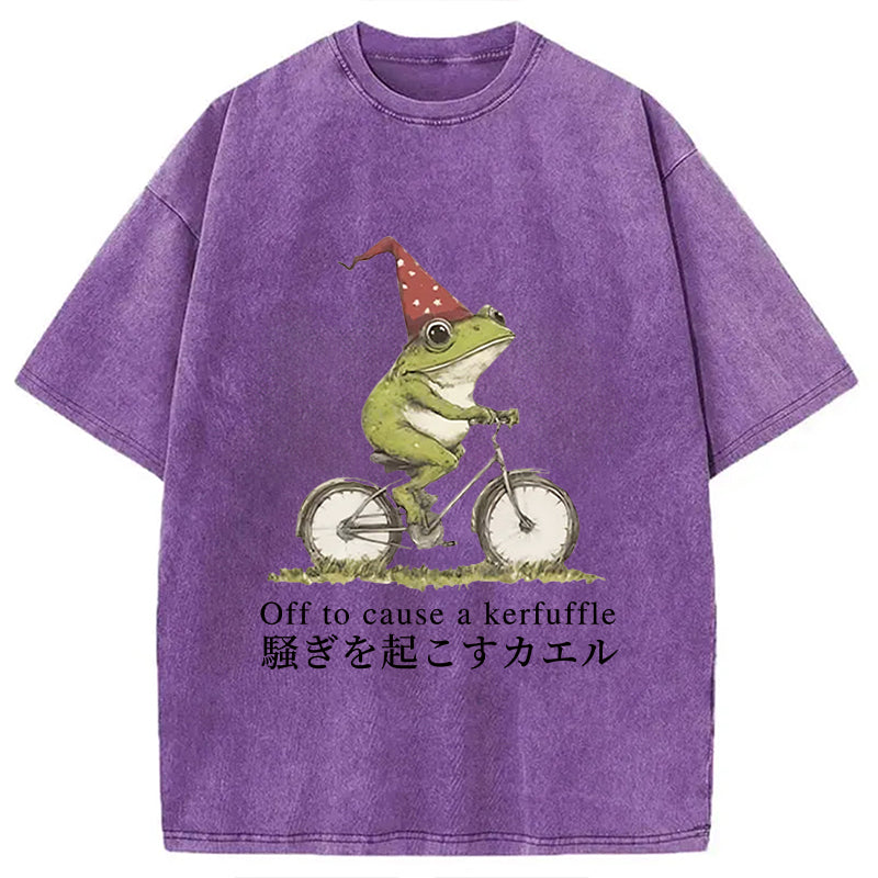 Off to Cause a Kerfuffle Frog Washed T-Shirt