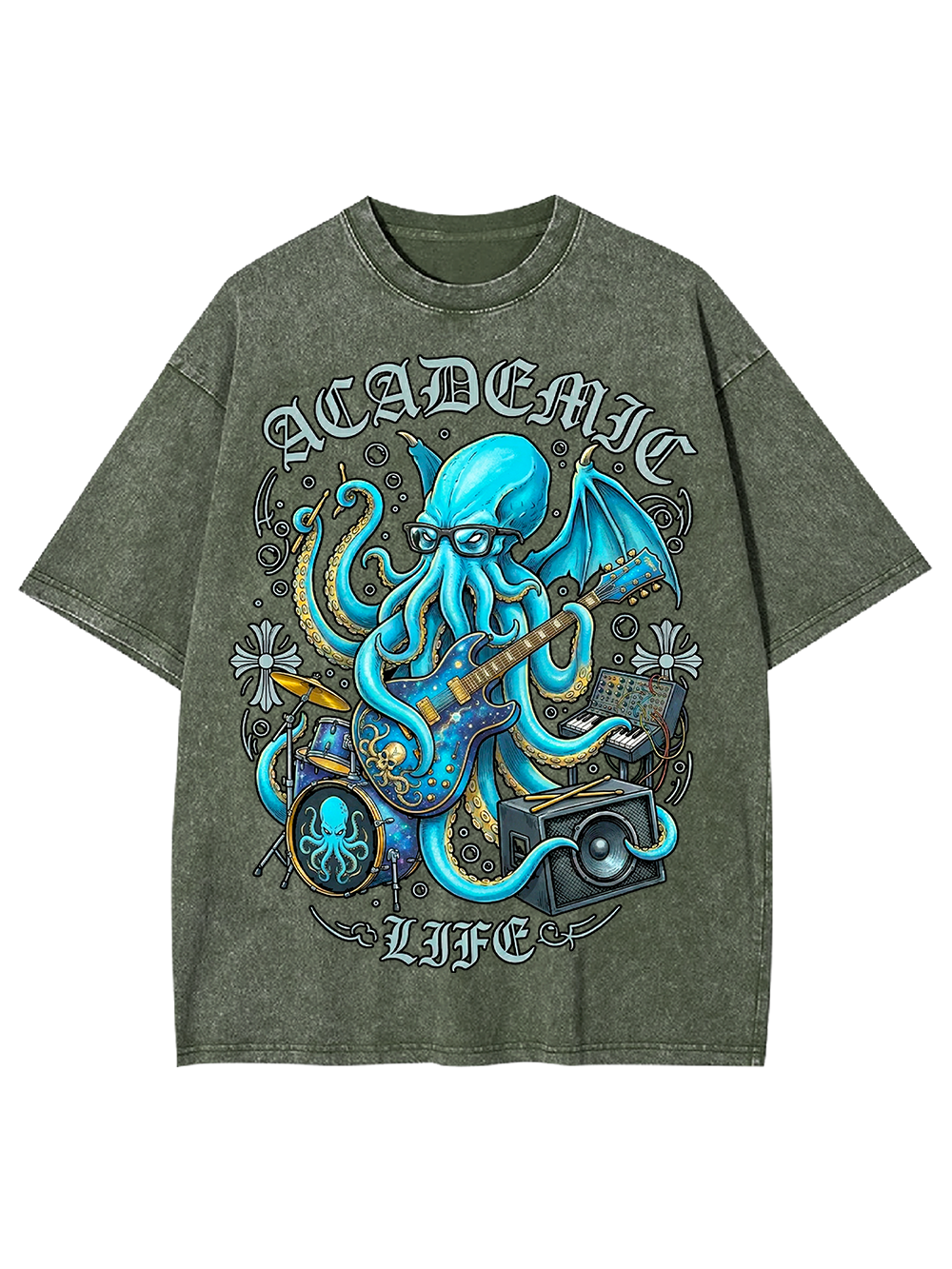Unisex Nerdcore Kraken Printed Washed Tee