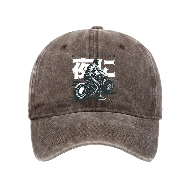 Motorcyclist Japanese Night Rider Washed Cap