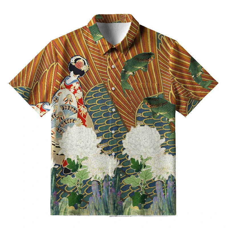 Geisha Among The Chrysanthemums Button-up Shirt