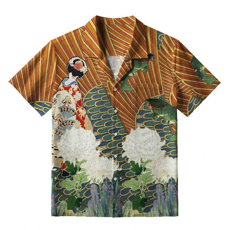 Geisha Among The Chrysanthemums Hawaiian Shirt