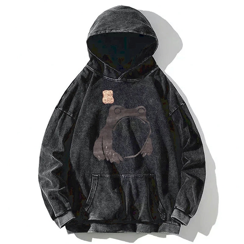 Matsumoto Hoji Woodblock Print Frog Washed Hoodie