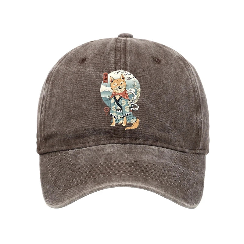 Samurai Shiba Dog Japanese Washed Cap
