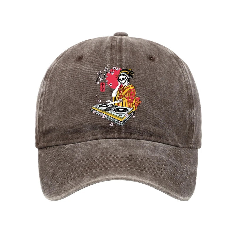Japanese Geisha DJ Skull Washed Cap