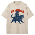Funny Samurai Cat Washed T-Shirt