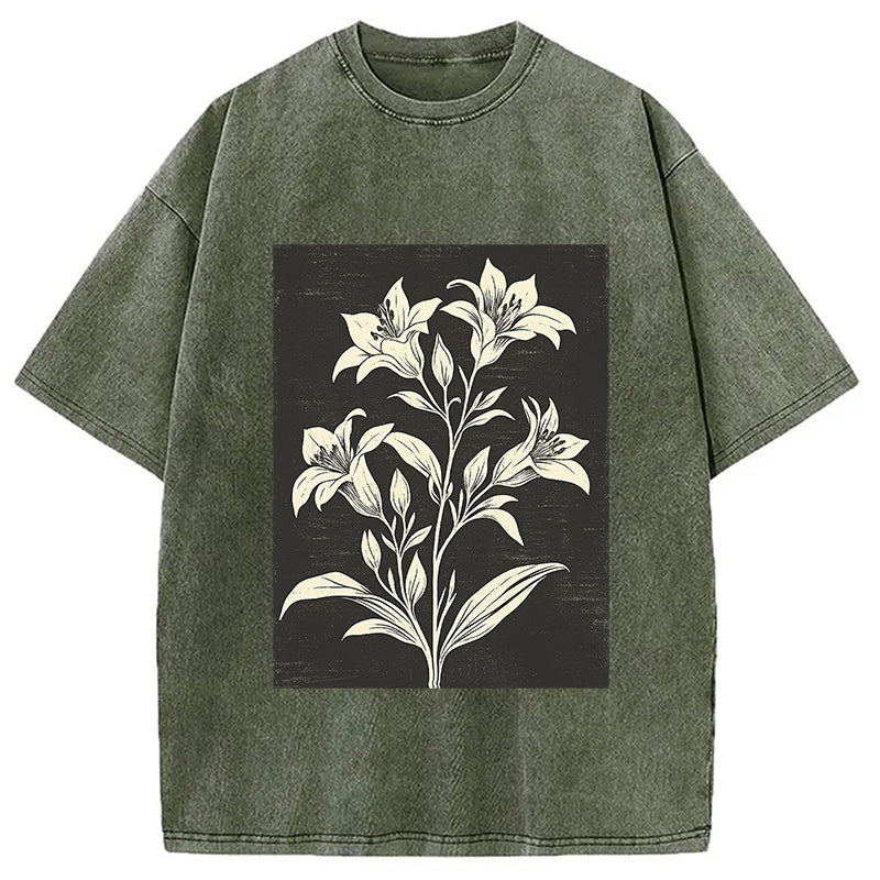 Botanical Woodcut Wildflower Washed T-Shirt