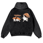 Sushi Vintage Washed Cotton Back Art Hoodie