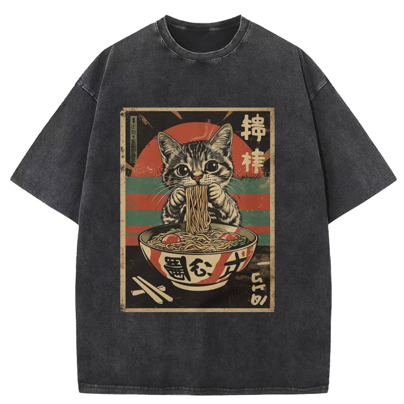 Ramen Cat Washed T-Shirt
