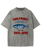Japanese Tuna Pattern Vintage Distressed T-shirt