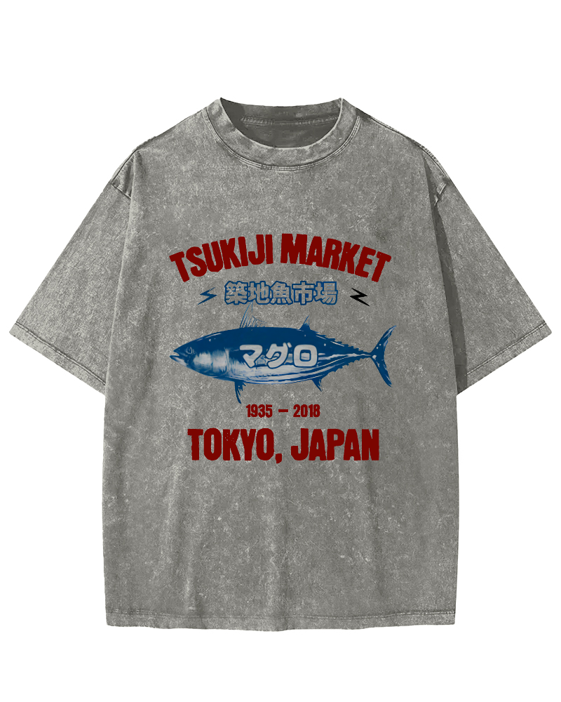 Japanese Tuna Pattern Vintage Distressed T-shirt