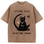 Sitting Calming Zen Cat Washed T-Shirt