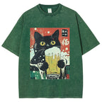 Cat Drinking Beer Funny Washed T-Shirt