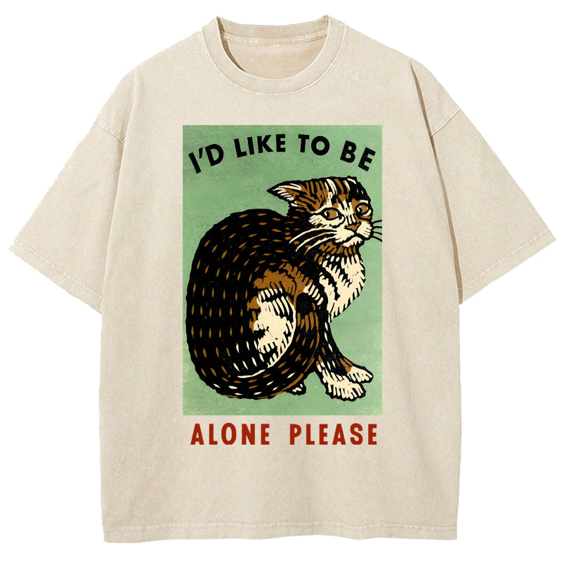 Alone Please Vintage Cat Art Print Washed T-Shirt