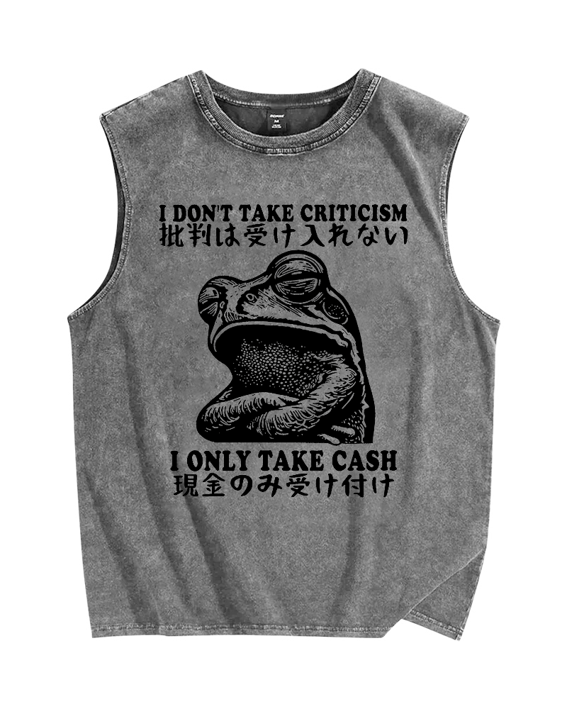 Frog Only Take Cash Vintage Distressed Washed Tank Top