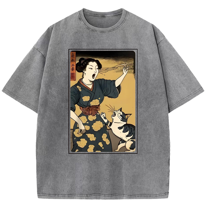 Woman Yelling At Cat Washed T-Shirt