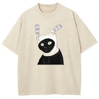 Funny Cat Printed Washed T-Shirt
