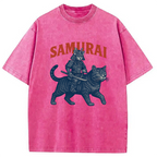 Funny Samurai Cat Washed T-Shirt