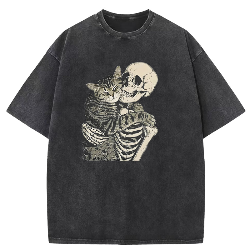 Me And Cat Art Print Washed T-Shirt