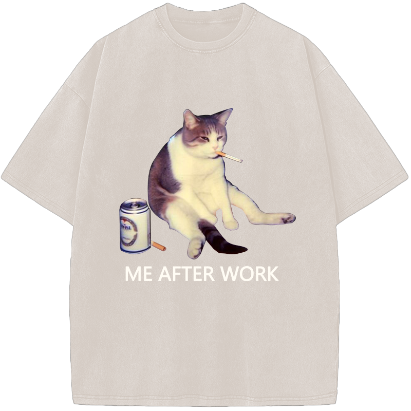 ME AFTER WORK Exhausted Cat Vintage Washed T-Shirt