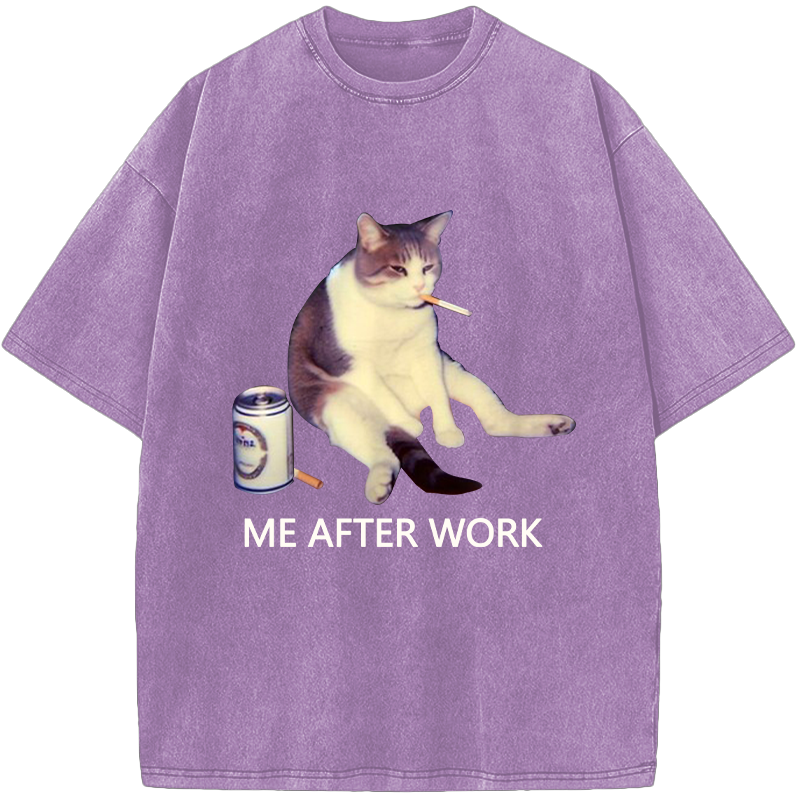 ME AFTER WORK Exhausted Cat Vintage Washed T-Shirt