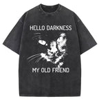 Hello Darkness My Old Friend Cat Eyes Washed T-Shirt