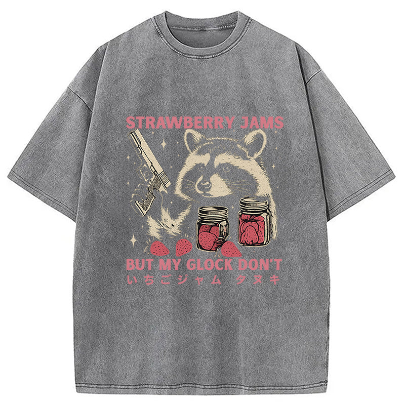 Strawberry Jams Glock Funny Raccoon Washed T-Shirt