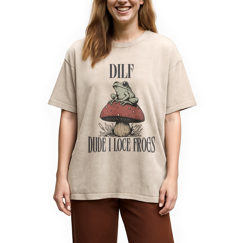 Cute Frog on Mushroom Washed T-Shirt