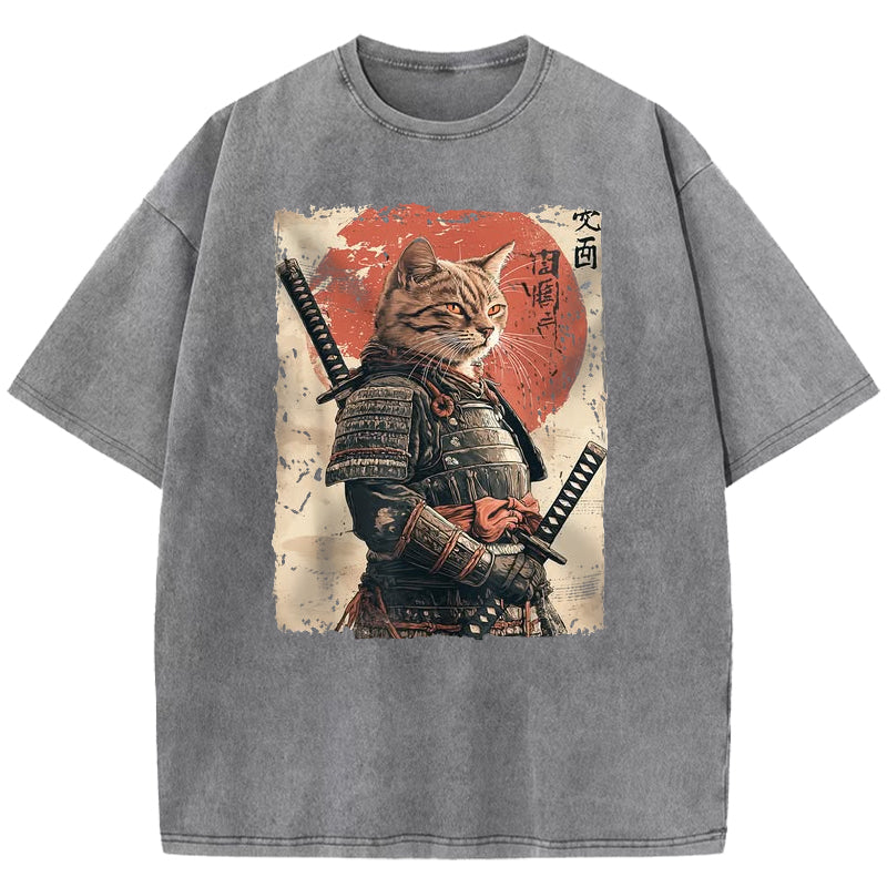 Samurai Cat Washed T-Shirt