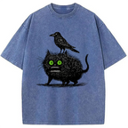 Crow And Black Cat Washed T-Shirt