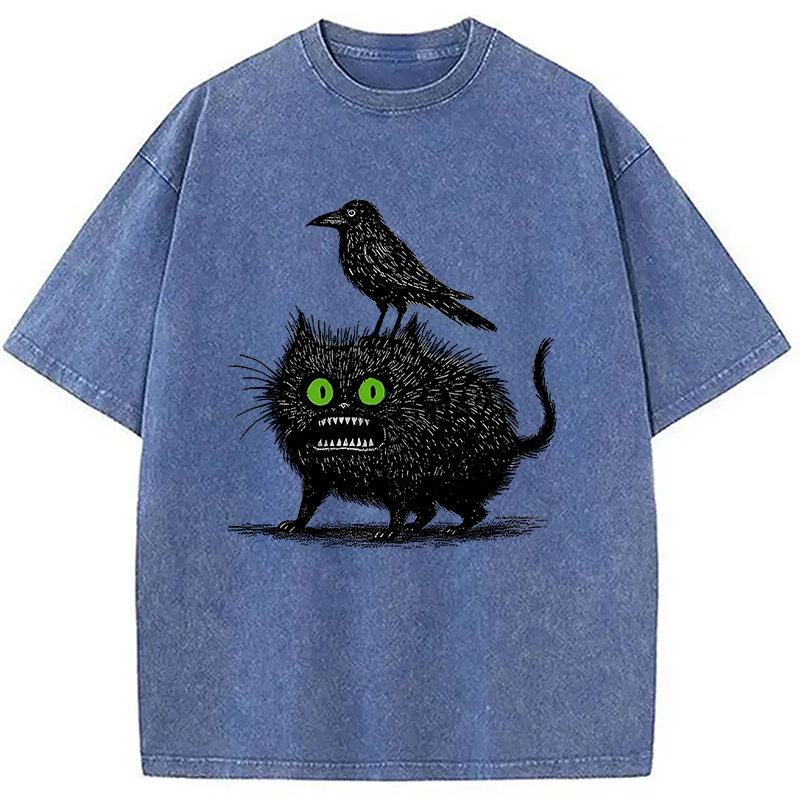 Crow And Black Cat Washed T-Shirt