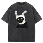 Funny Cat Printed Washed T-Shirt