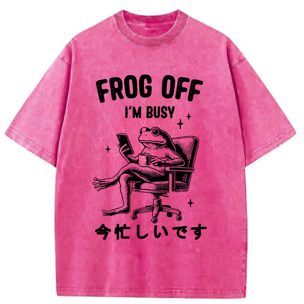 Busy Frog Funny Washed T-Shirt