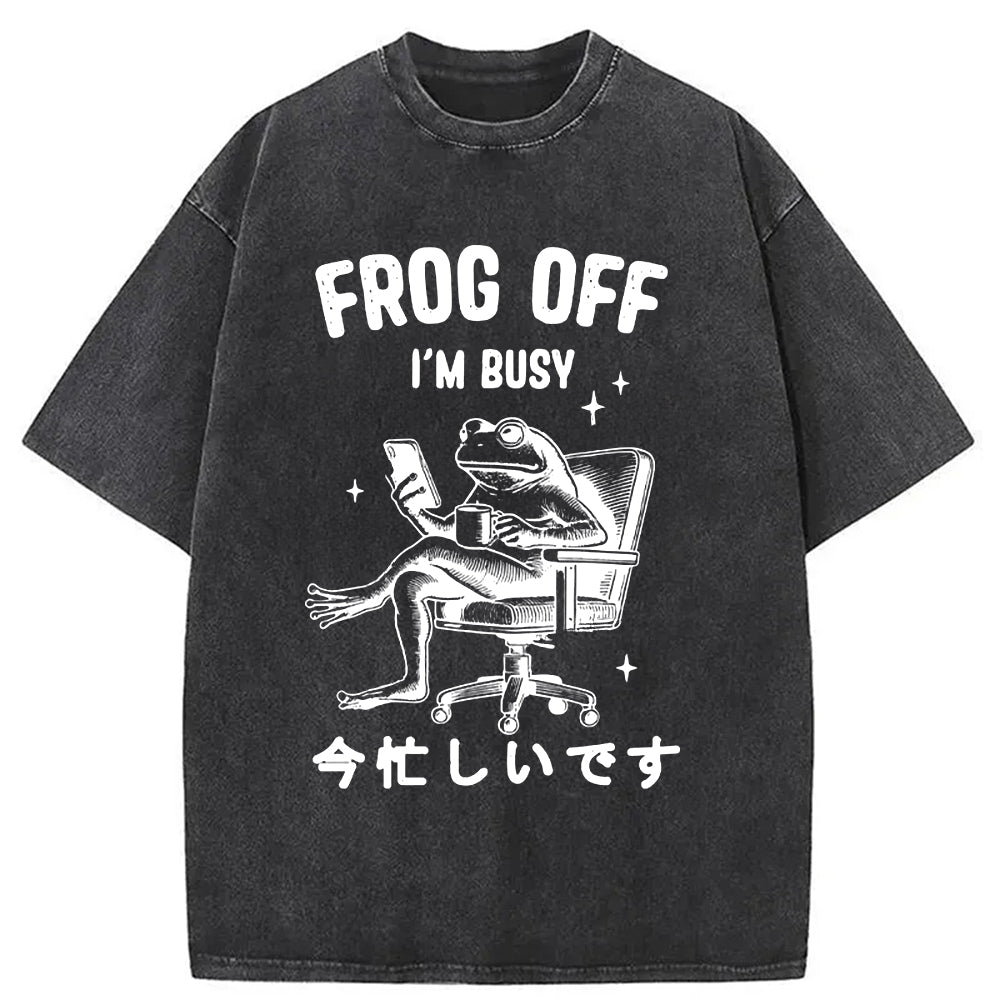Busy Frog Funny Washed T-Shirt