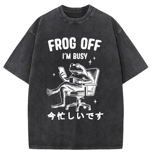 Busy Frog Funny Washed T-Shirt