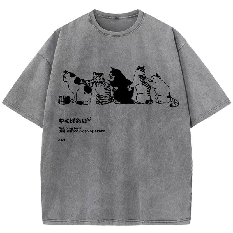 Queue for bathing cats Washed T-Shirt