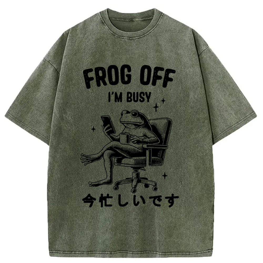 Busy Frog Funny Washed T-Shirt