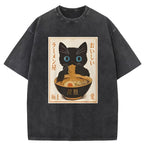 Vintage Cat Eating Ramen Washed T-Shirt