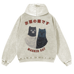 Masked Cat Vintage Washed Cotton Back Art Hoodie